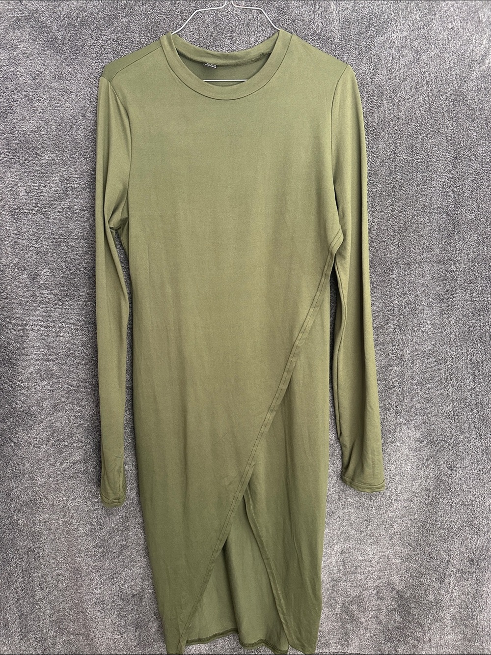 SHEIN Olive Green Long Sleeve Asymmetrical Hem Dress